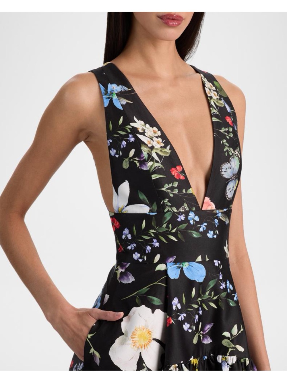 Alice + Olivia Black Floral Plunge Maxi Dress - Picture 5 of 11